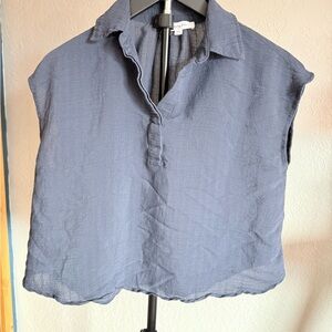 Monday Fun Shortsleeved Blouse Slate Blue Relaxed Fit Medium Petite